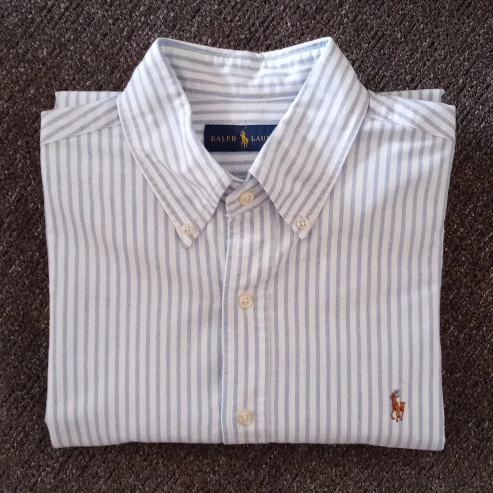 🐎Ralph Lauren🐎 - Men's Blue/White Stripe L/S Oxford Button Down - Picture 14 of 15